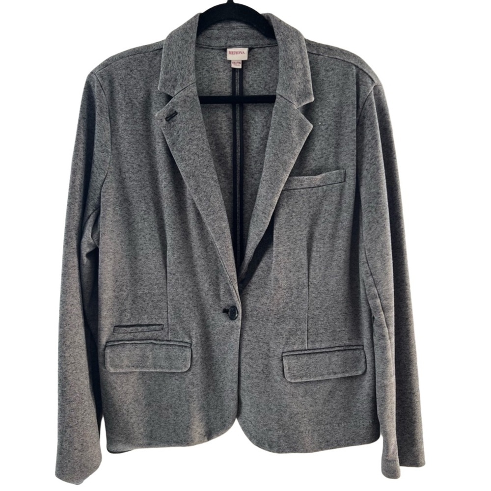 Classic XXL office casual button comfy soft cotton blend blazer gray relaxed